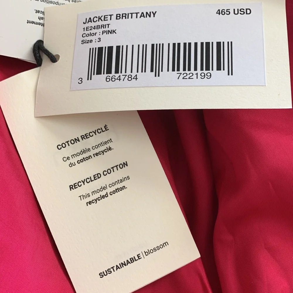 BA&SH BRITTANY JACKET PINK Textured Suit Jacket size L/3-Cropped Jacket - Picture 10 of 12